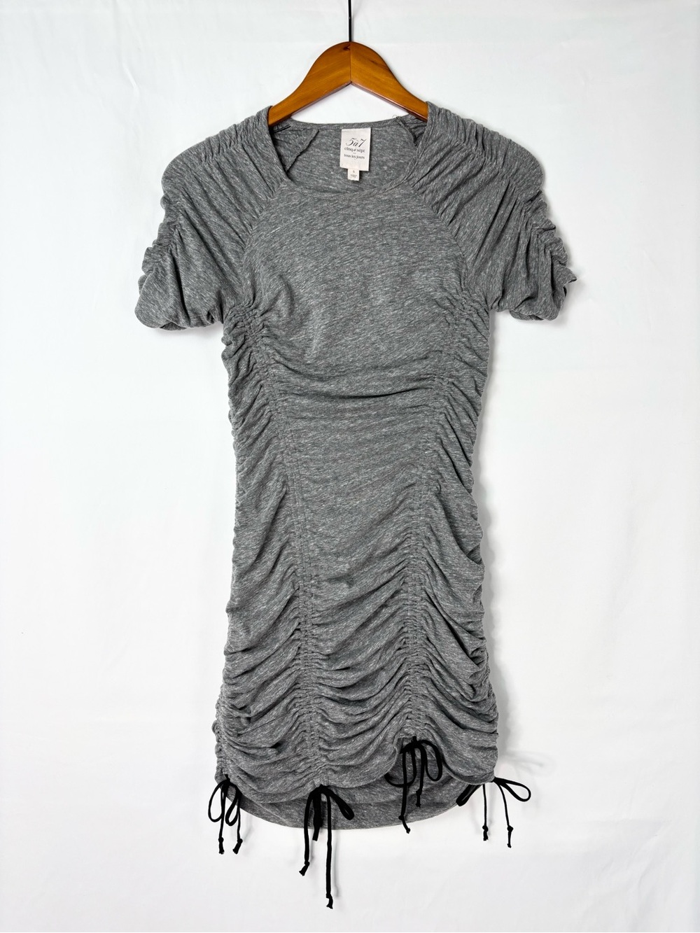 Cinq a Sept Estella Ruched‎ Tied Mini Shirt Dress Size S Gray Black